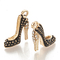 Alloy Enamel Stilettos Pendants, Cadmium Free & Lead Free, with Rhinestone, High-heeled Shoes, Light Gold