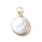 Electroplate Natural Baroque Pearl Keshi Pearl Pendants, Cultured Freshwater Pearl, with 304 Stainless Steel Jump Rings, Flat Round Charm