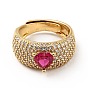 Cerise Cubic Zirconia Heart Adjustable Ring, Brass Jewelry for Women