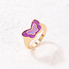 Colorful Butterfly Oil Drop Ring - Fashionable and Dynamic Fashion Jewelry.