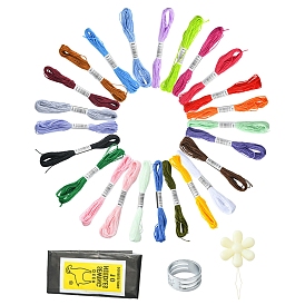 Ensembles d'outils de couture bricolage, y compris 24 couleurs polyester fil à broder, anneaux de dé à coudre en alliage de zinc, enfileur de fer et aiguilles