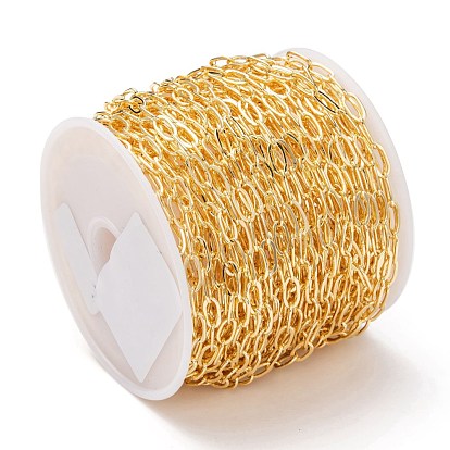 Brass Paperclip Chains, Flat Oval, Drawn Elongated Cable Chains, with Spool, Long-lasting Plated, Soldered