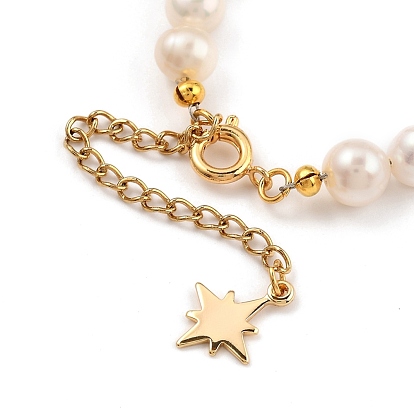 Вышитый бисером браслеты, с натуральным культивированным пресноводным жемчугом, позолоченные латунные пружинные застежки-кольца и подвески в виде звезд