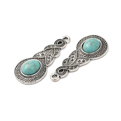 Tibetan Style Alloy Pendant Rhinestone Settings, with Synthetic Turquoise Cabochons, Gourd
