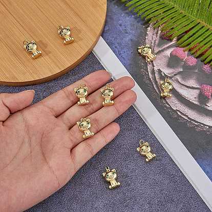 10Pcs Rack Plating Brass Micro Pave Cubic Zirconia Pendants, with Jump Ring, Cadmium Free & Lead Free, Cat