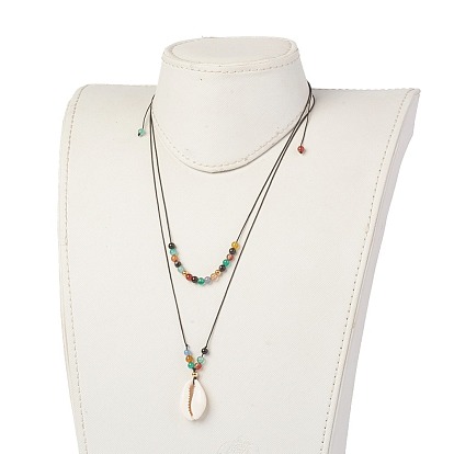 Cauris perles perles pendentifs colliers ensembles, avec pierre naturelle et perles de laiton