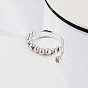 Rhodium Plated 925 Sterling Silver Finger Rings, Rotating Beaded Ring for Calming Worry