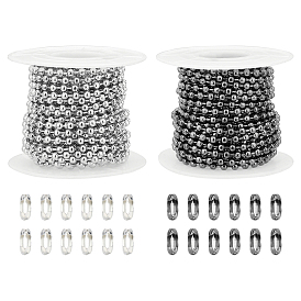 Olycraft 10M 2 Colors Iron Ball Chains, Soldered, with 60Pcs 2 Colors Iron Ball Chain Connectors, for DIY Ball Chain Making