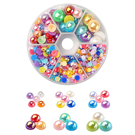 648Pcs 6 Style ABS Imitation Pearl Cabochons, AB Color Plated, Dome/Half Round