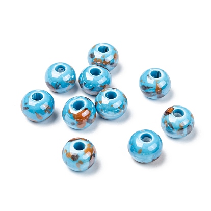 Handmade Porcelain European Beads, Large Hole Beads, Pearlized, Rondelle