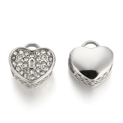 304 acier inoxydable perles européennes, Perles avec un grand trou   , avec strass, cœur