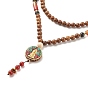 Buddhist Necklace, Flat Round with Guan Yin Pendant Necklace, Mixed Gemstone Jewelry for Women