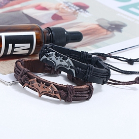 Alloy Bat Link Bracelet, Cowhide Adjustable Bracelet