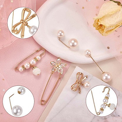 Broche épingle à nourrice en perles acryliques de style pcs, insignes de revers de fleur de strass de cristal, pinces à châle en alliage doré pour femmes