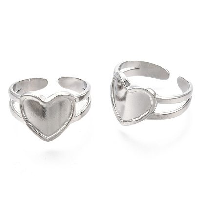 304 Stainless Steel Heart Cuff Rings, Wide Band Rings, Open Rings for Women Girls