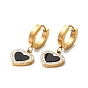 Boucles d'oreilles pendantes coeur acrylique noir avec strass, placage ionique (ip) 304 bijoux en acier inoxydable