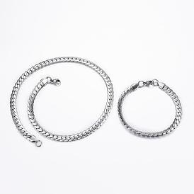 304 Stainless Steel Jewelry Sets, Curb Chain Bracelets & Necklaces, with Lobster Claw Clasps