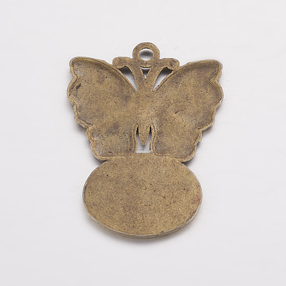Alloy Butterfly Pendant Cabochon Enamel Settings, Cadmium Free & Lead Free, 29x21.5x1.5mm, Tray: 14x10mm, Hole: 1.5mm