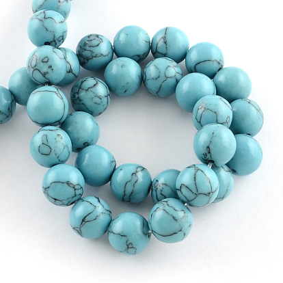 Synthétique turquoise pierres précieuses rangées de perles rondes, teint