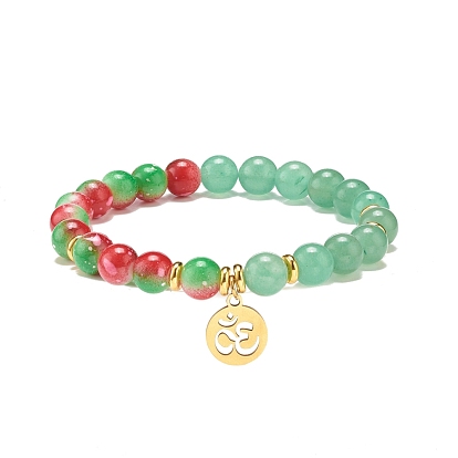 Bracelet extensible perlé rond en résine et pierres précieuses, 304 bracelet à breloques de yoga en acier inoxydable pour femme