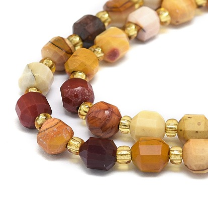 Natural Mookaite Beads Strands, with Seed Beads, Faceted, Bicone, Double Terminated Point Prism Beads