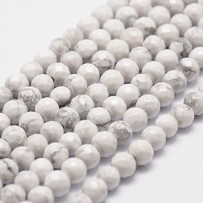 Natural Howlite Beads Strands, Faceted, Round