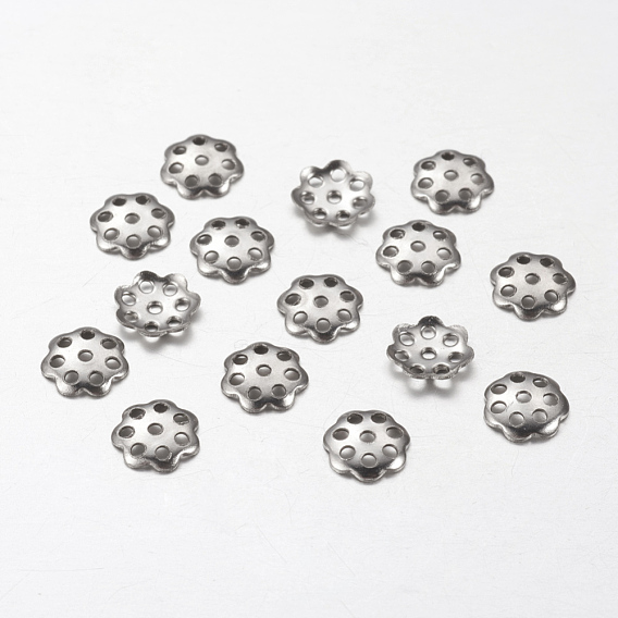 304 caps d'acier inoxydable, multi-pétale, fleur, 6x6x1mm, Trou: 1mm
