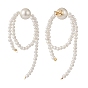 Shell Pearl Round Beaded Tassel Dangle Stud Earrings, 304 Stainless Steel Wire Wrapped Long Drop Earrings for Women