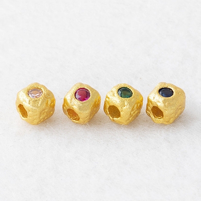 Brass Spacer Beads, with Rhinestone, Square, Matte Gold Color