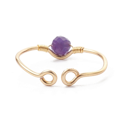 Открытое кольцо с натуральными и синтетическими драгоценными камнями, обернутое медной проволокой, кольцо на палец-манжета для женщин