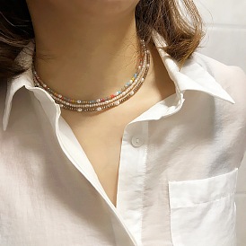 Collier ras du cou en perles de cristal multicouches colorées pour femmes