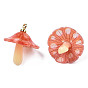 Plastic Pendants, with Acrylic and Golden Plated Brass Loops, Mushroom