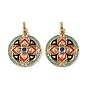 Brass Micro Pave Cubic Zirconia Pendants, with Colorful Enamel, Flat Round with Flower Charms