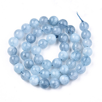 Perles naturelles de quartz brins, imitation aigue-marine, teint, ronde