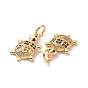 Brass Micro Pave Colorful Cubic Zirconia Pendants, with Jump Ring, Tortoise Charms