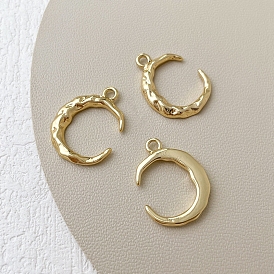 Brass Pendants, Crescent Moon Charm, Hammered, Long-Lasting Plated