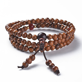 3 -loop style bijoux bouddhistes, bracelets/colliers de perles bulinga keva mala, ronde