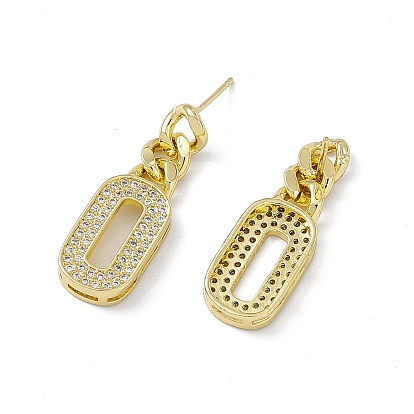 Clear Cubic Zirconia Oval Dangle Stud Earrings, Rack Plating Brass Jewelry for Women, Cadmium Free & Lead Free