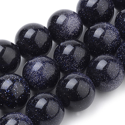 Synthétiques bleus Goldstone brins de perles, ronde