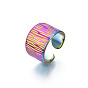 304 Stainless Steel Texture Open Cuff Ring, Chunky Wide Ring for Women