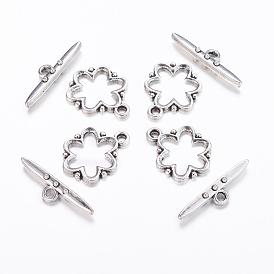 Alloy Toggle Clasps, Nickel Free, Lead Free and Cadmium Free, Flower: 19x15x1.5mm, hole: 2mm. Bar: 24x6x4mm, hole: 2mm.