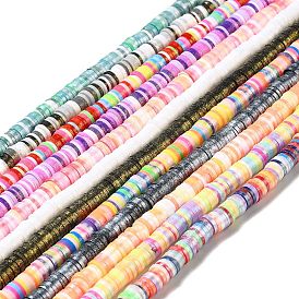 Handmade Polymer Clay Beads Strands, with Glitter Powder, Flat Round/Disc