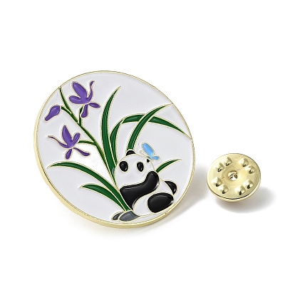 Panda avec épingles en émail fleur de prunier/orchidée/bambou/chrysanthème, badge de dessin animé en alliage de zinc doré pour vêtements de sac à dos