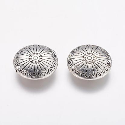 Tibetan Style Alloy Flat Round Carved Wheel Beads, Cadmium Free & Lead Free, 17.5x5mm, Hole: 1.5mm, about 220pcs/1000g