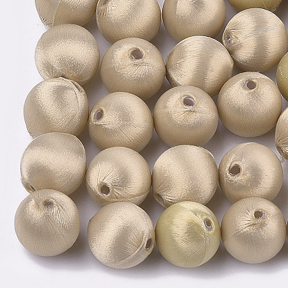 Perles recouvertes de tissu de fil de polyester, avec abs plastique, ronde