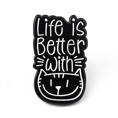 Cat with Word Enamel Pin, Electrophoresis Black Alloy Brooch for Cat Person