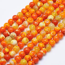 Natural Crackle Agate Beads Strands, Dyed & Heated, Round