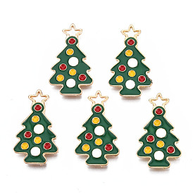 Rack Plating Alloy Enamel Pendants, Cadmium Free & Nickel Free & Lead Free, Christmas Tree