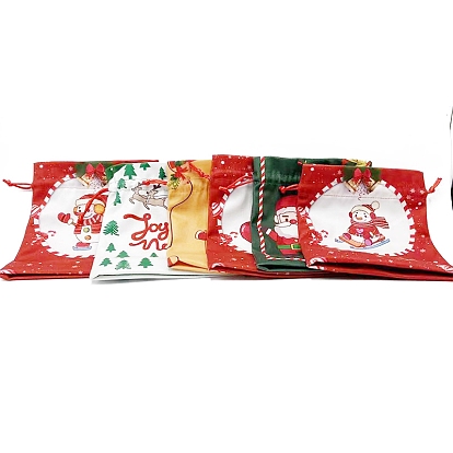 Sacs à cordon en tissu imprimé de noël, pochettes de rangement rectangulaires pour cadeaux, fournitures de fête de noël