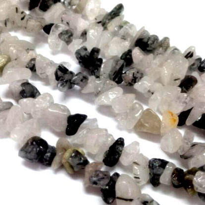 Natural Rutilated Quartz Chips Beads Strands, 5~8mm, Hole: 0.3mm, about 32~32.5 inch